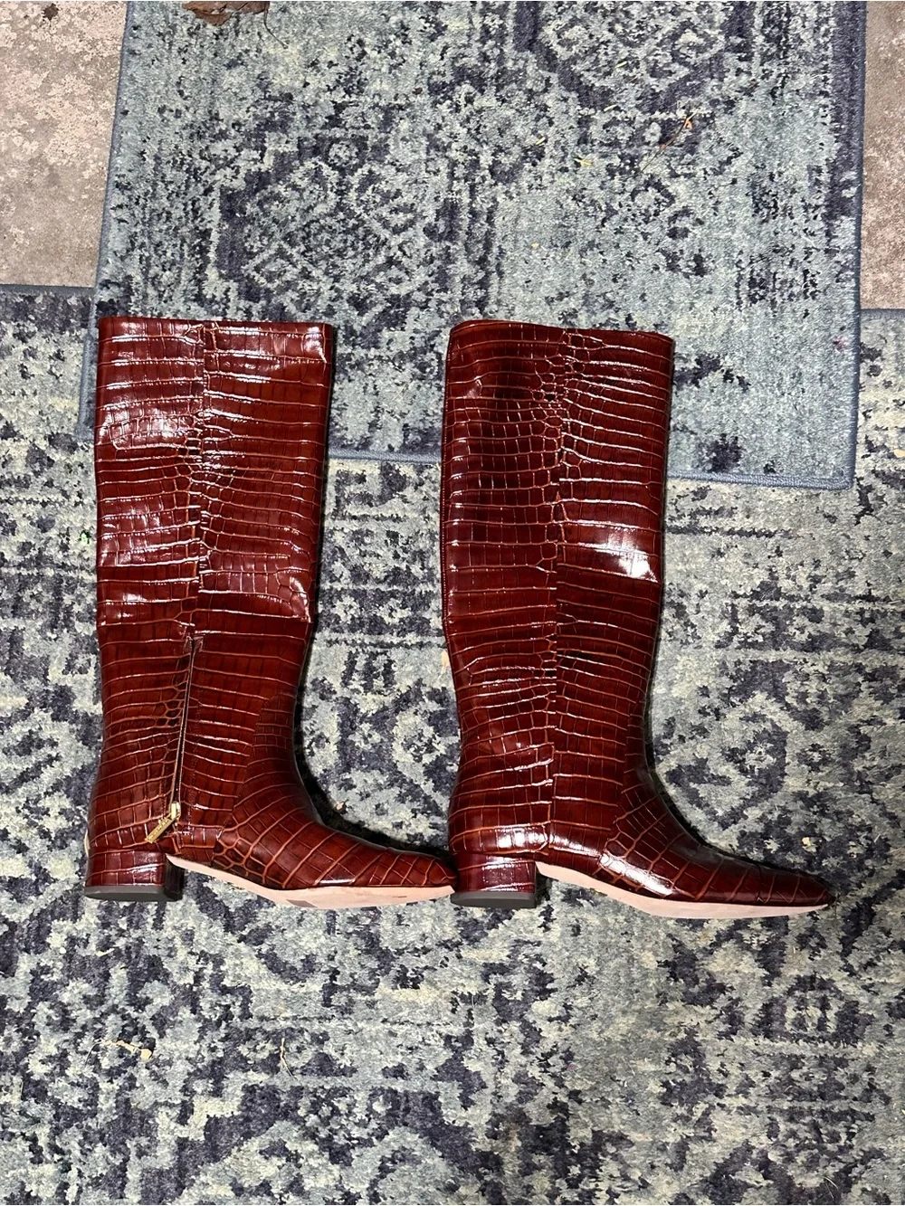 Veronica Beard Cecile Croc-Embossed Leather Knee-High Boot, Red brown 9 NWT 795$